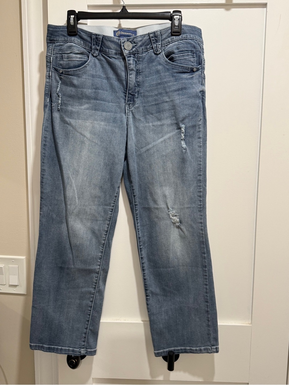 Democracy Light Wash Straight-Leg Jeans with Distressed Detail